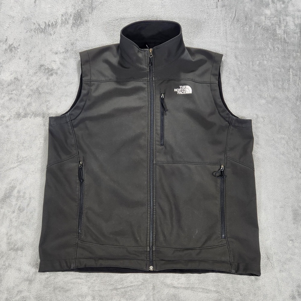 North Face Vest Mens XL Black Softshell Full Zip Windbreaker Pockets Outdoor
